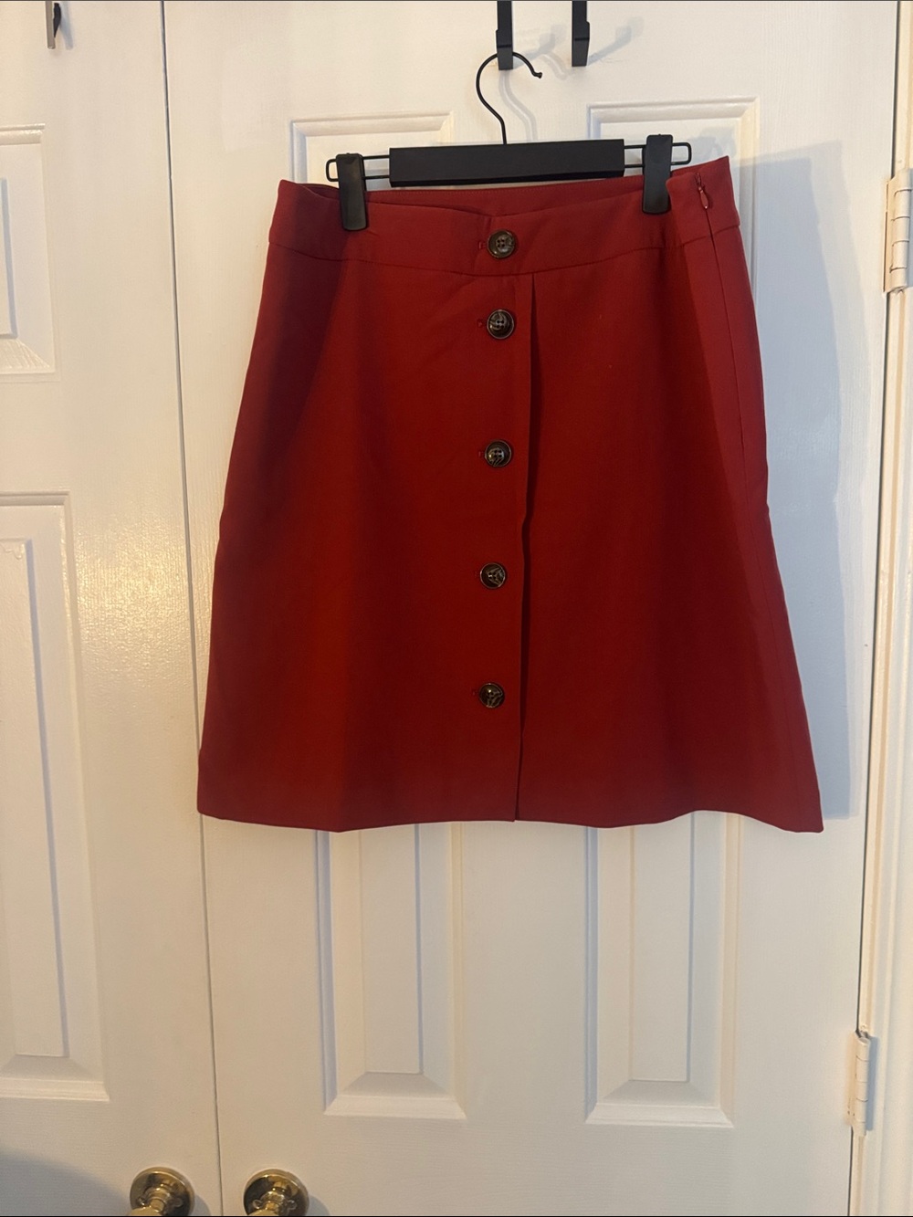 Ann Taylor Button-Front Red A-Line Skirt With Size Zipper- size 12